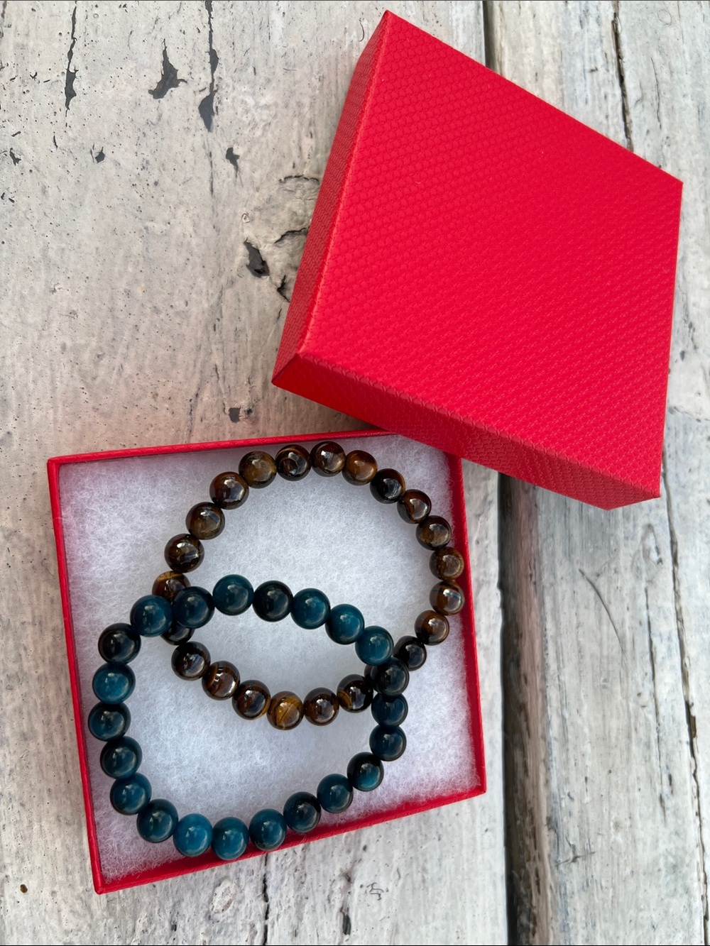Blue and Brown Tigers Eye Beaded Stretch Bracelet Set - Women Jewelry